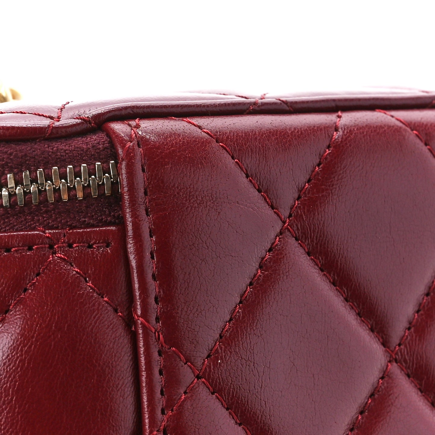 Lambskin Quilted Small Pillow Crush Vanity Case With Chain Dark Red