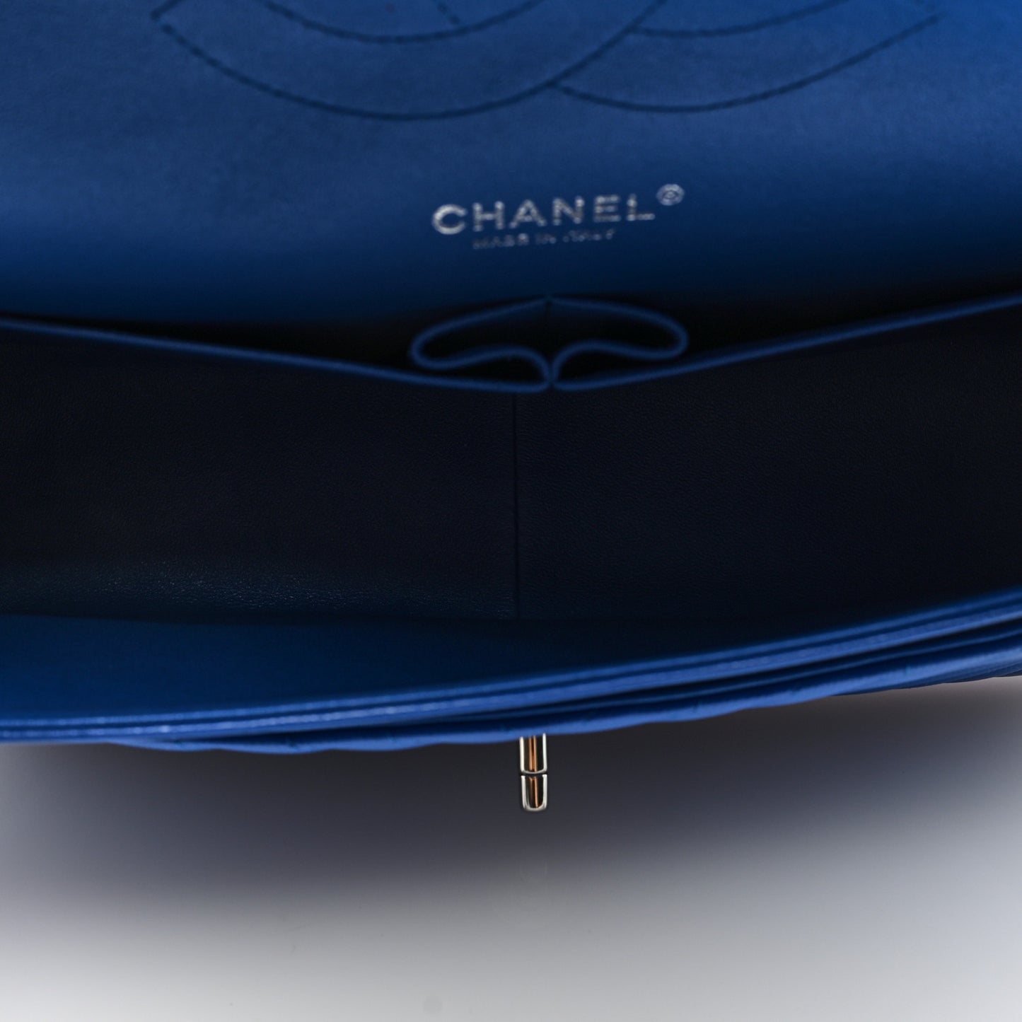 Caviar Chevron Quilted Jumbo Double Flap Blue