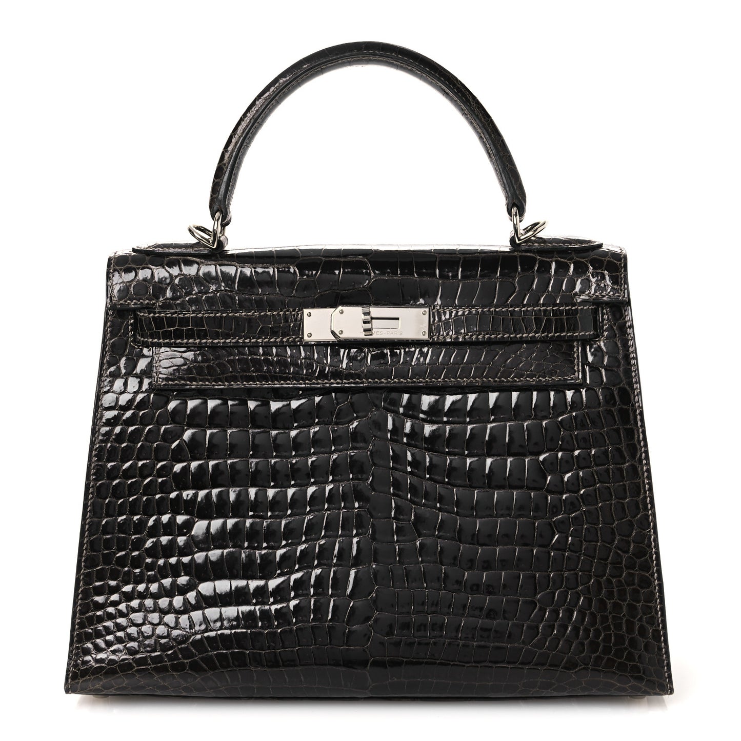 Shiny Porosus Crocodile Kelly Sellier 28 Gris Elephant