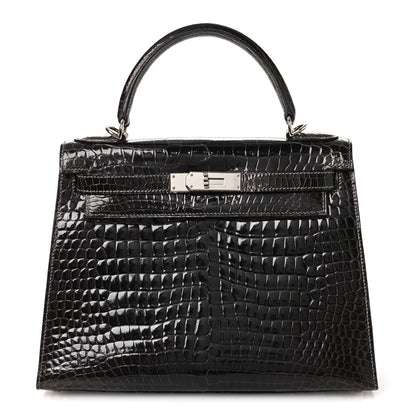 Hermes Shiny Porosus Crocodile Kelly Sellier 28 Gris Elephant 1 of 11