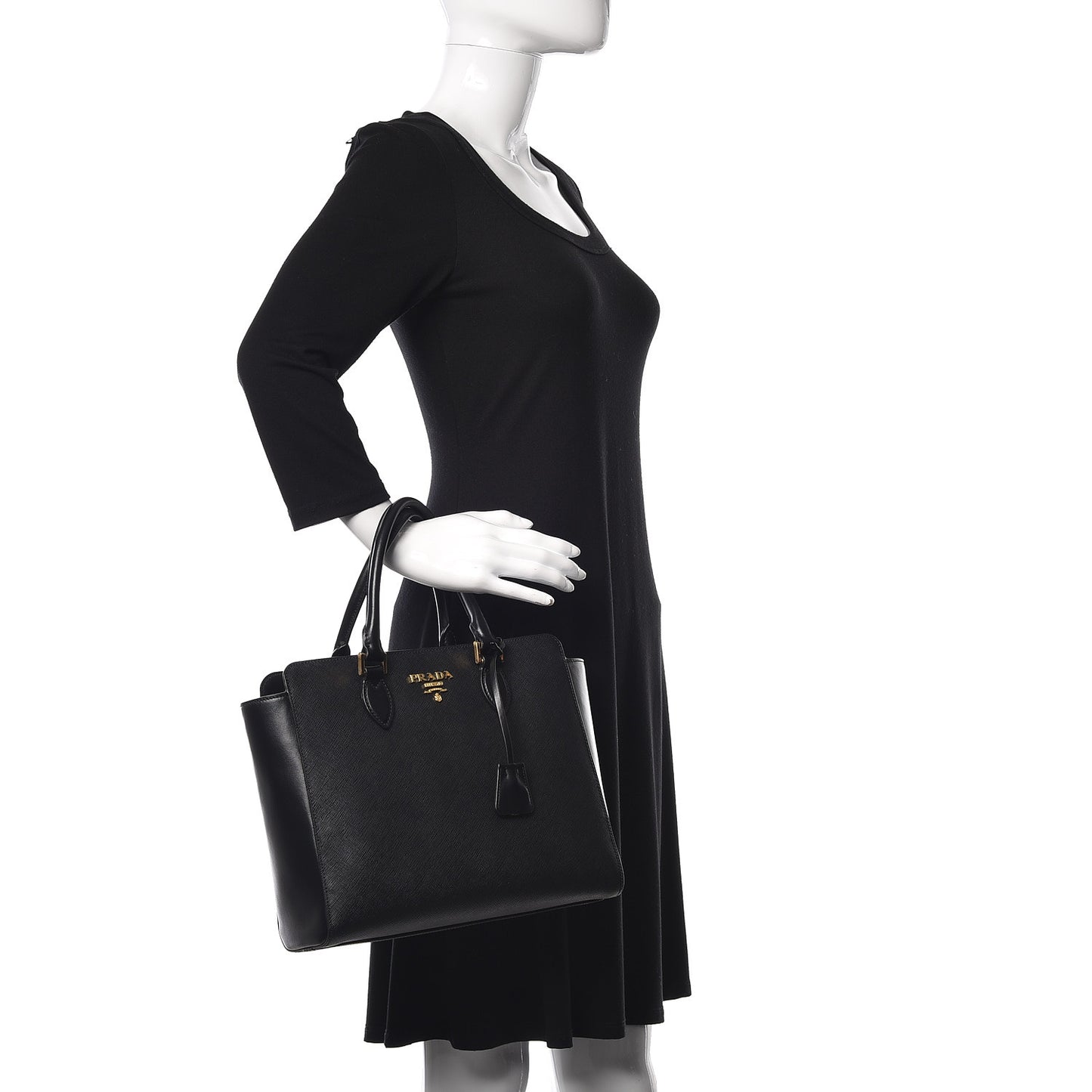 Saffiano Soft Calfskin Zippered Tote Black