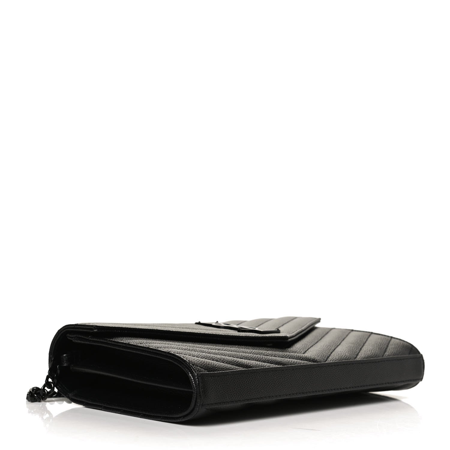 Saint Laurent Grain De Poudre Matelasse Chevron Monogram Chain Wallet Black 4 of 11