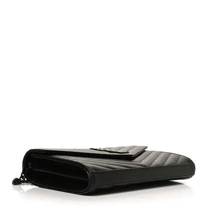 Saint Laurent Grain De Poudre Matelasse Chevron Monogram Chain Wallet Black 4 of 11