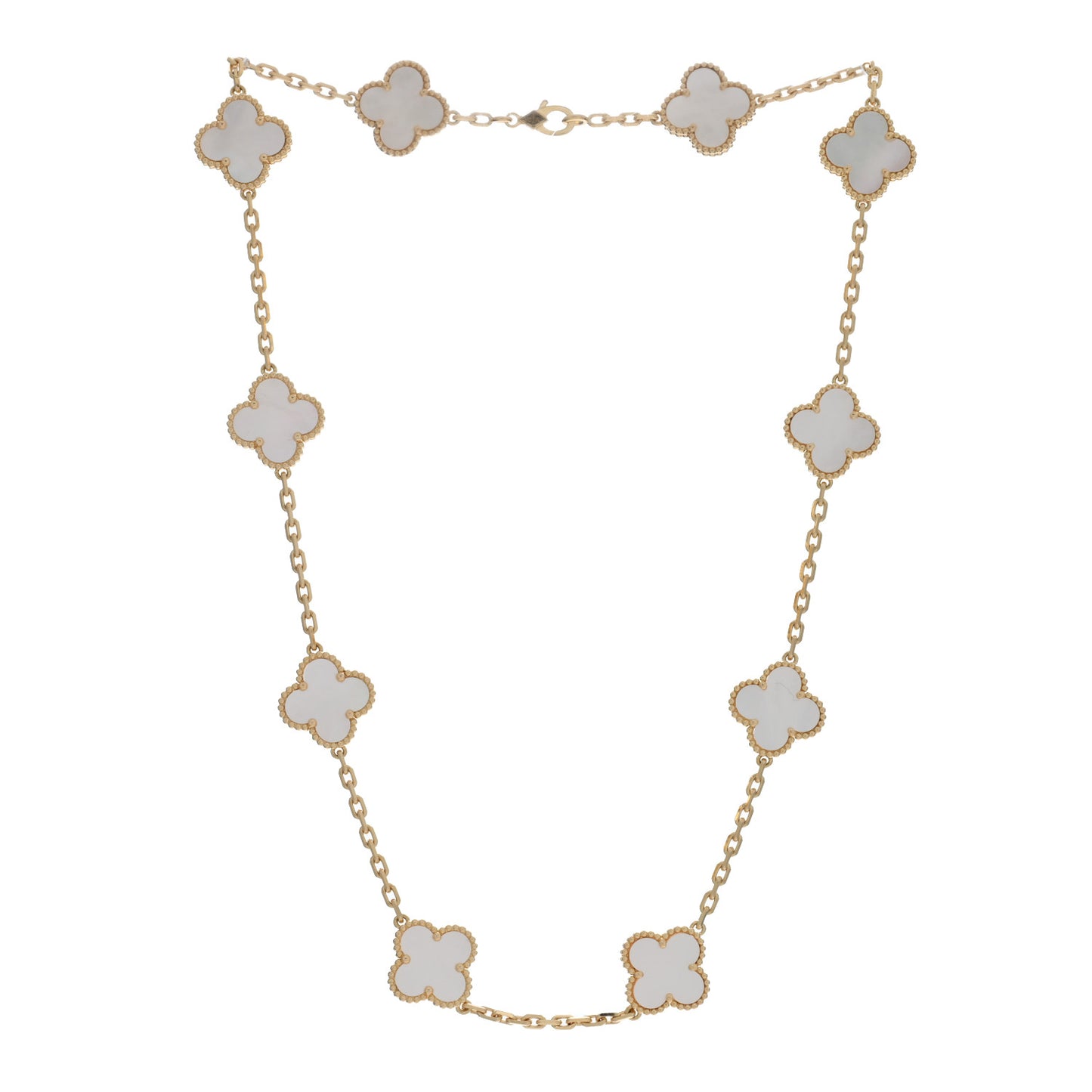 18K Yellow Gold Mother of Pearl 10 Motifs Vintage Alhambra Necklace