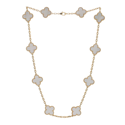Van Cleef & Arpels 18K Yellow Gold Mother of Pearl 10 Motifs Vintage Alhambra Necklace 2 of 5