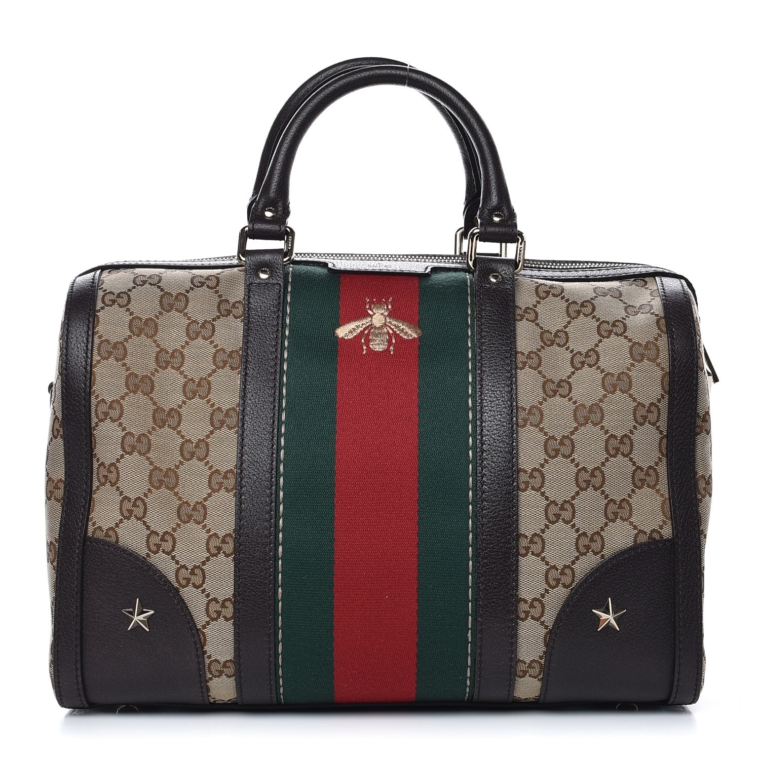 Gucci Monogram Vintage Web Medium Webby Bee Boston Dark Brown 1 of 8