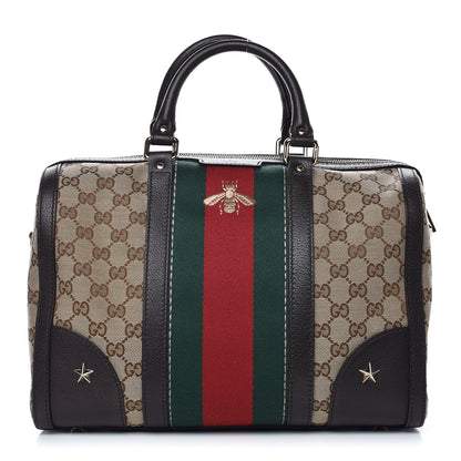 Gucci Monogram Vintage Web Medium Webby Bee Boston Dark Brown 1 of 8