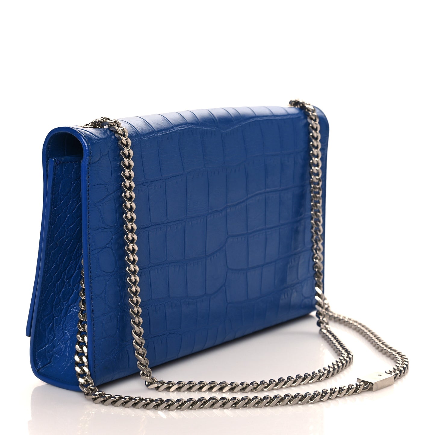 Calfskin Crocodile Embossed Medium Classic Monogram Kate Tassel Satchel Bleu Majorelle
