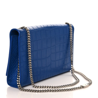 Saint Laurent Calfskin Crocodile Embossed Medium Classic Monogram Kate Tassel Satchel Bleu Majorelle 3 of 9