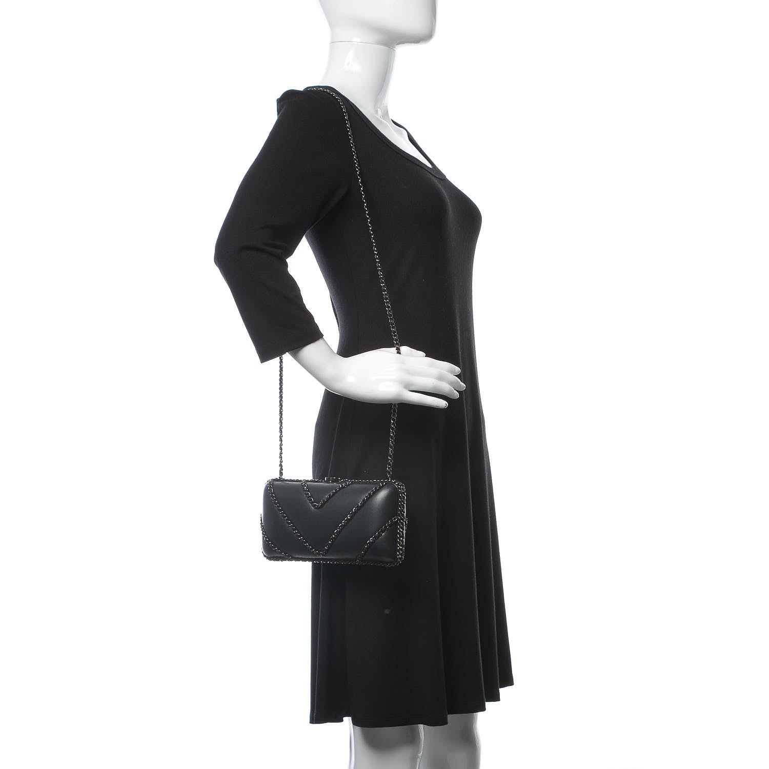 Chanel Lambskin Chevron Quilted Chain Around Clutch Black 3 of 9