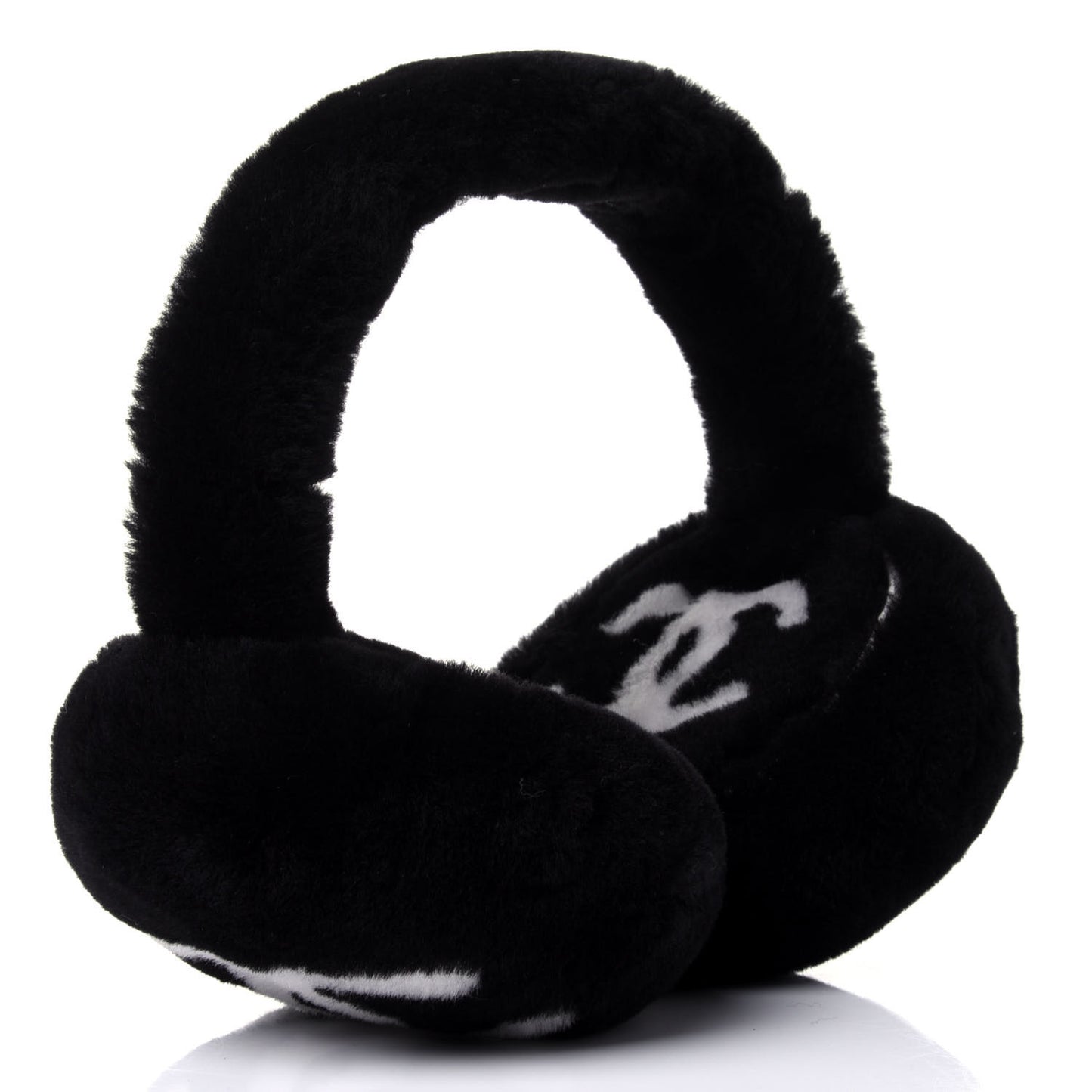 Shearling CC Ear Muffs Black White