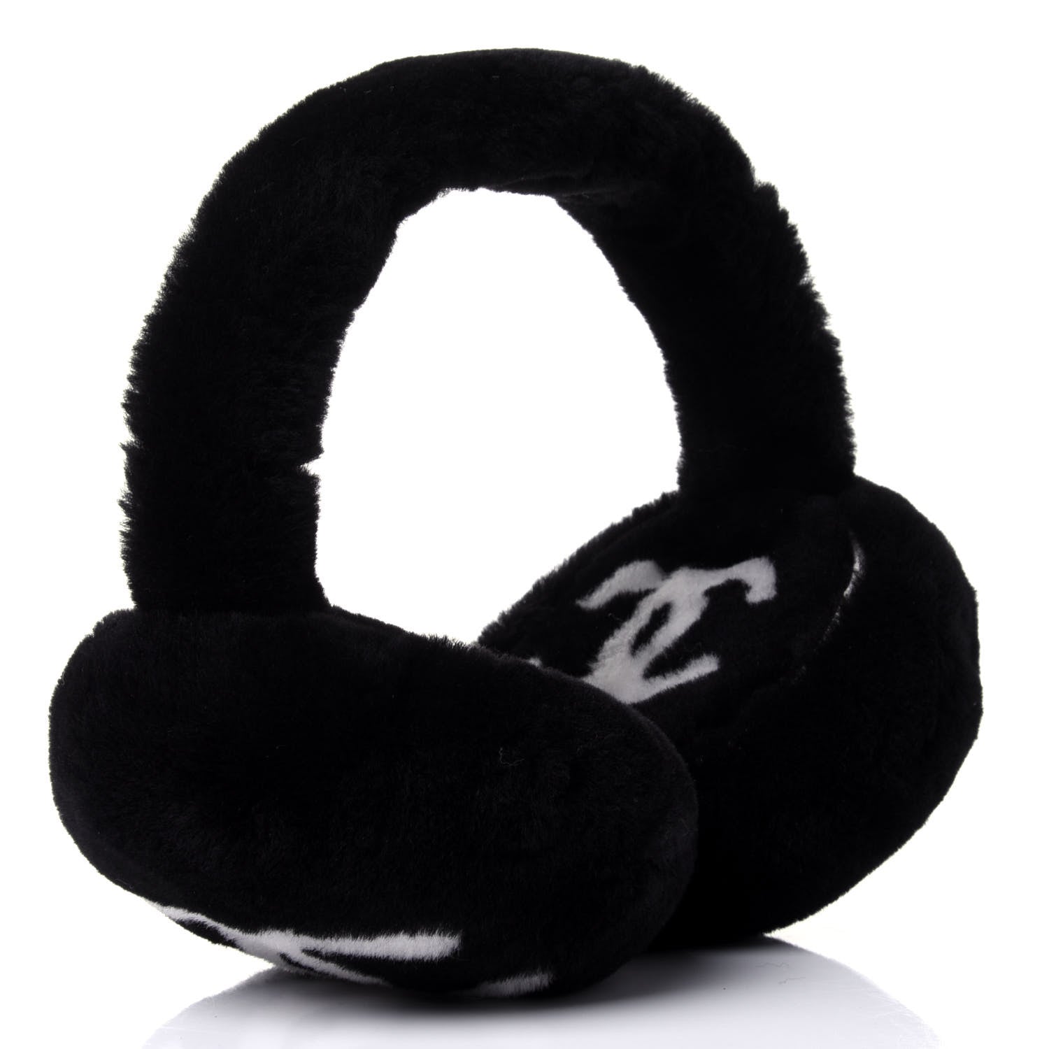 Chanel Shearling CC Ear Muffs Black White 2 of 4