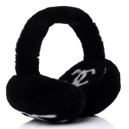 Chanel Shearling CC Ear Muffs Black White 2 of 4