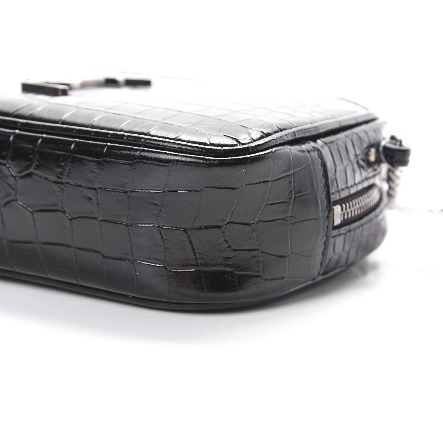 Saint Laurent Calfskin Crocodile Embossed Monogram Mini Lou Camera Bag Black 9 of 10