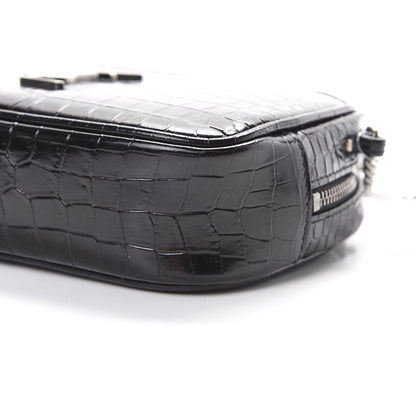 Saint Laurent Calfskin Crocodile Embossed Monogram Mini Lou Camera Bag Black 9 of 10