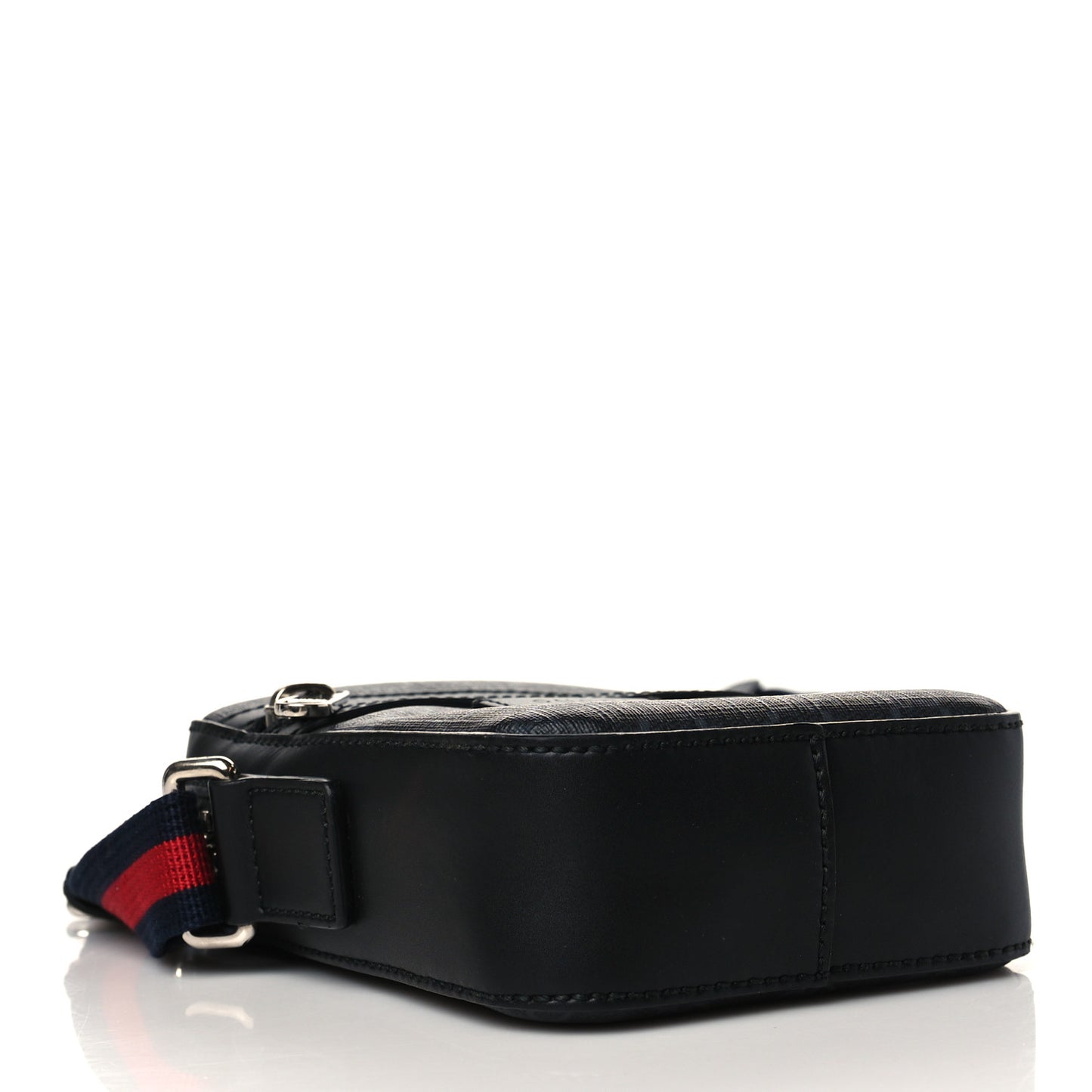 GG Supreme Monogram Appia Calfskin Web Small Camera Messenger Bag Black Grey