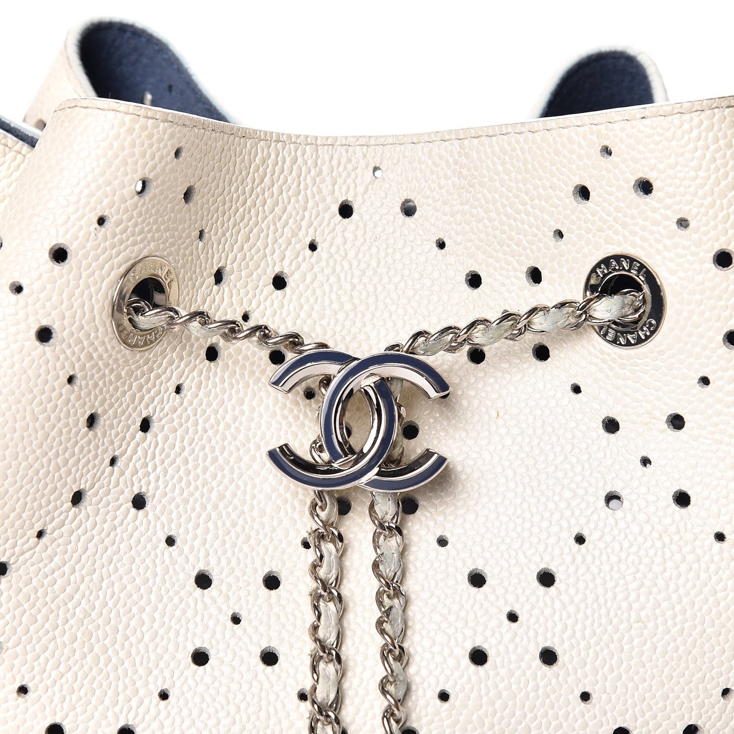 Caviar Perforated Drawstring CC Bag White