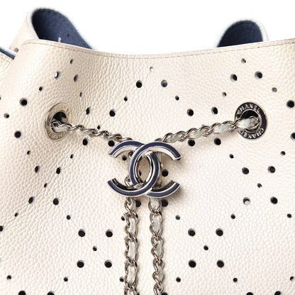 Chanel Caviar Perforated Drawstring CC Bag White 10 of 19