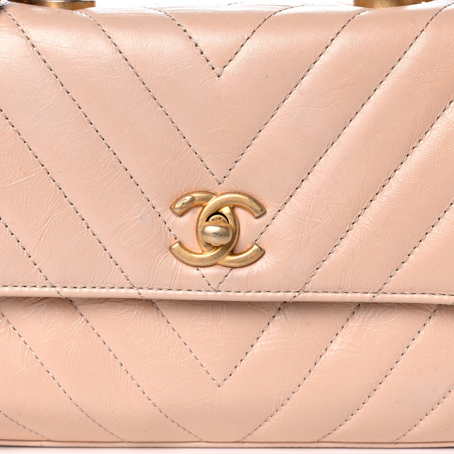 Calfskin Chevron Quilted Mini Coco Handle Flap Beige