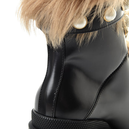 Gucci Magnum Calfskin Fur Pearl Lace Up Combat Ankle Boots 36 Black Naturale 7 of 10
