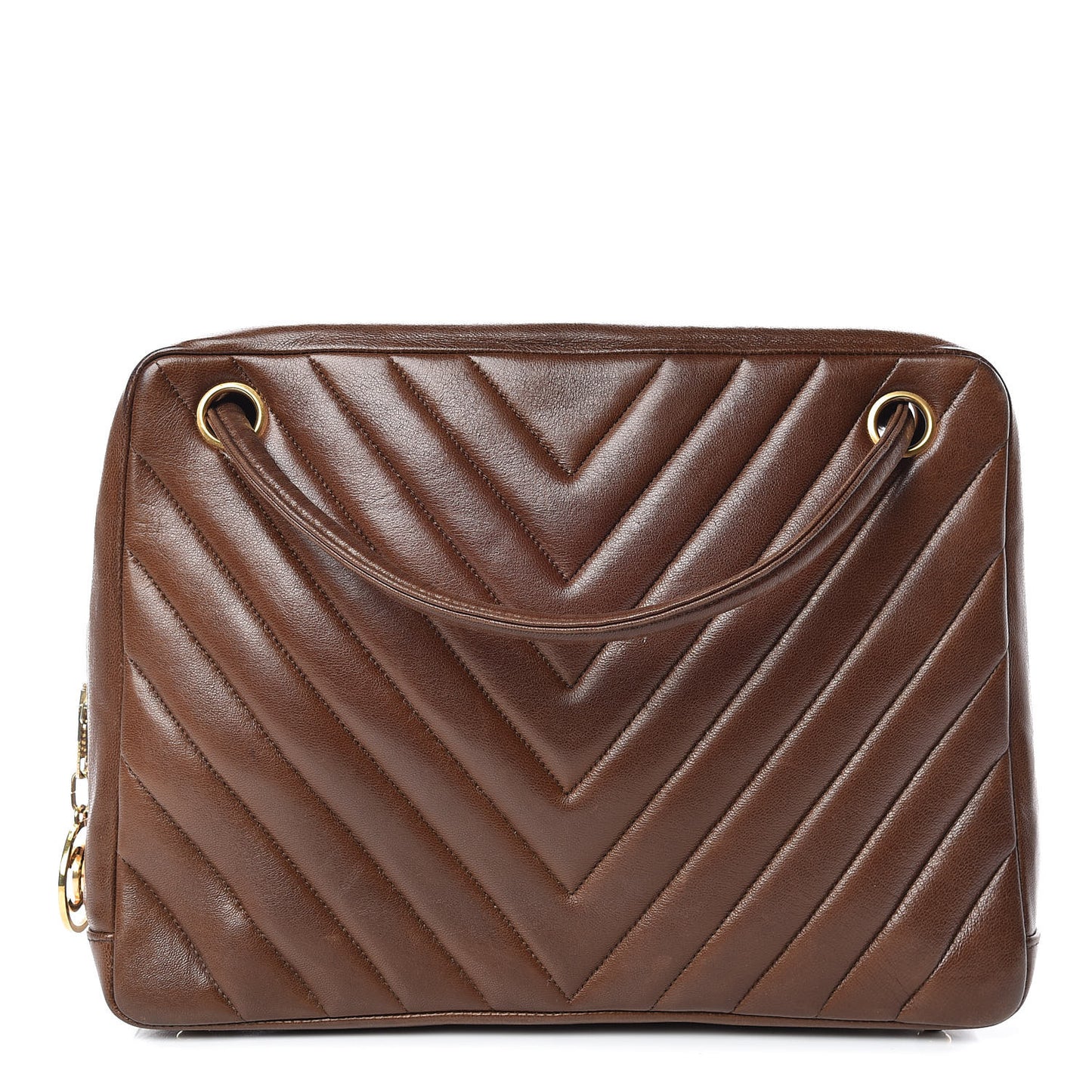 Lambskin Chevron Quilted Shoulder Bag Brown