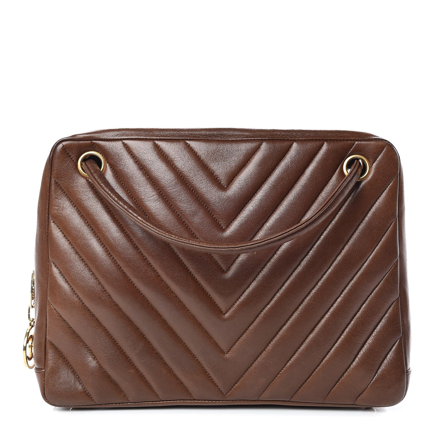 Chanel Lambskin Chevron Quilted Shoulder Bag Brown 1 of 24