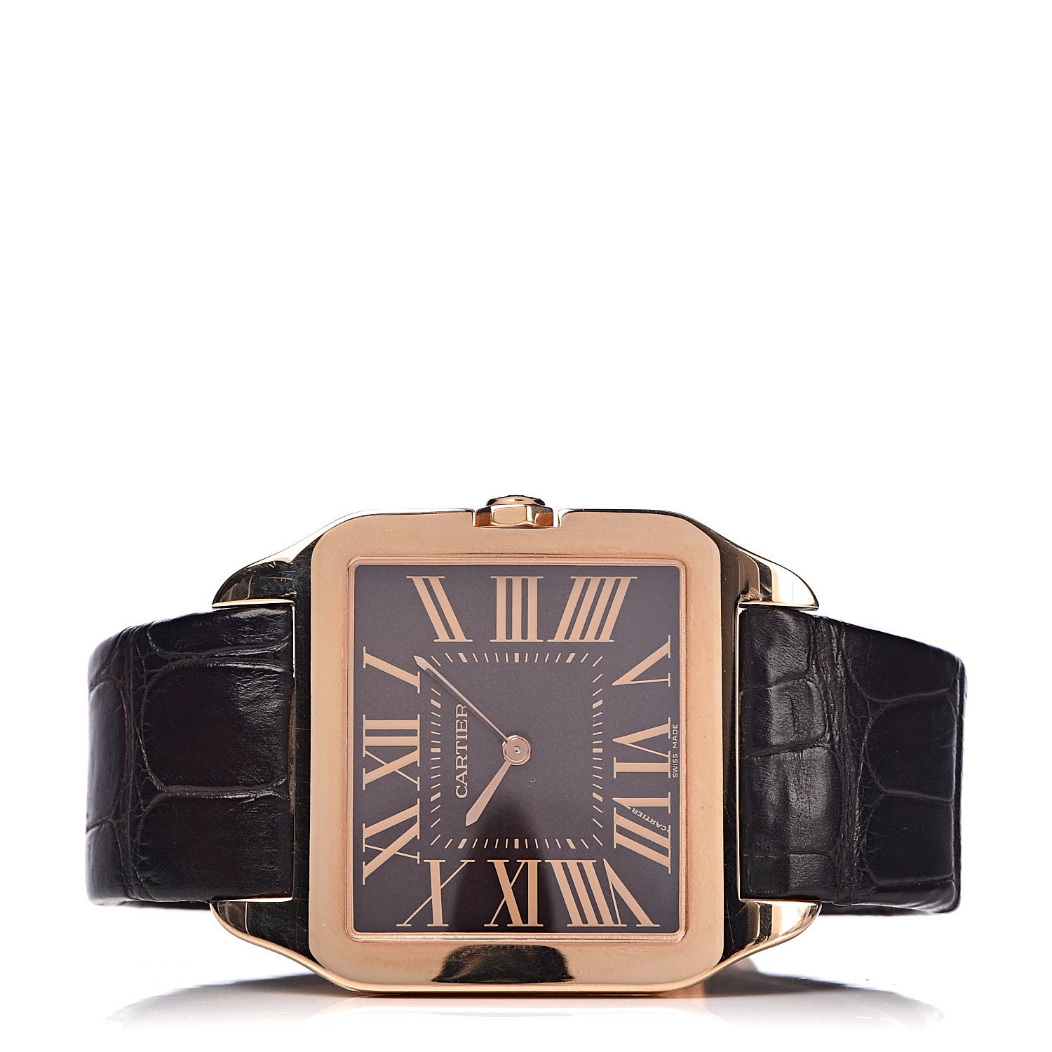 Cartier 18K Pink Gold Alligator 35mm Santos Dumont Collection Privee Manual Winding Watch Black 3 of 12