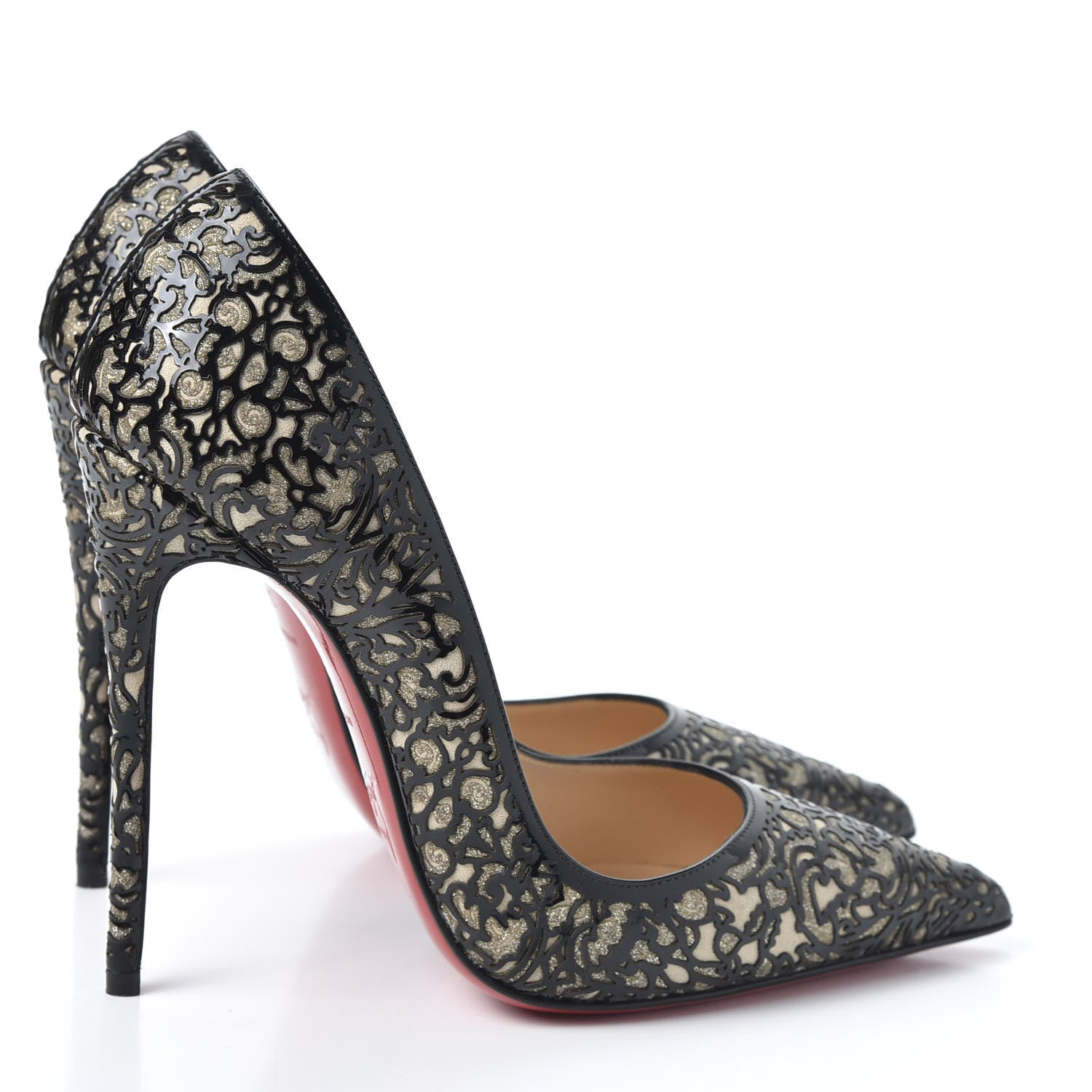 Christian Louboutin Patent Lace Glitter So Pretty 120 Pumps 37 Black 4 of 9