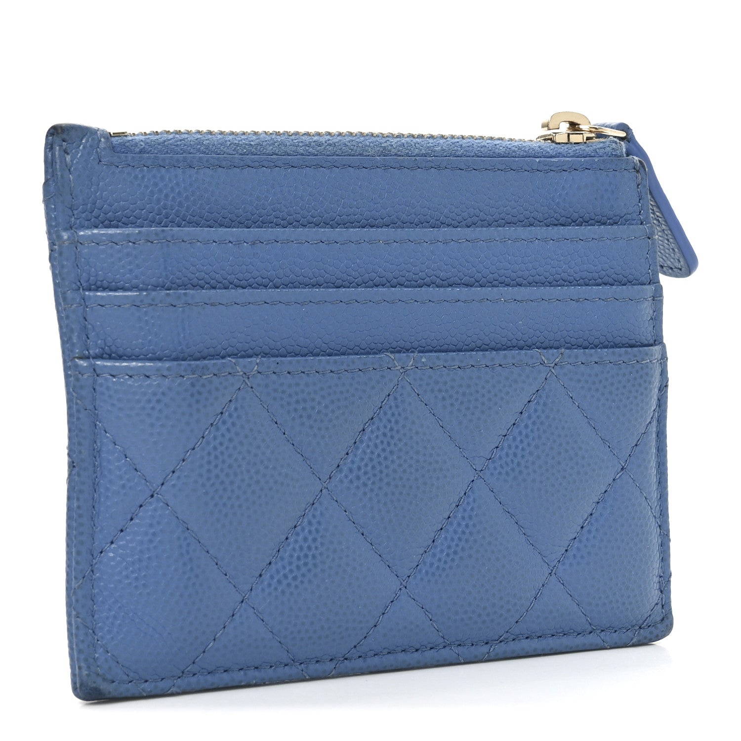 Chanel Caviar Quilted CC Zip Card Holder Blue 2 of 9