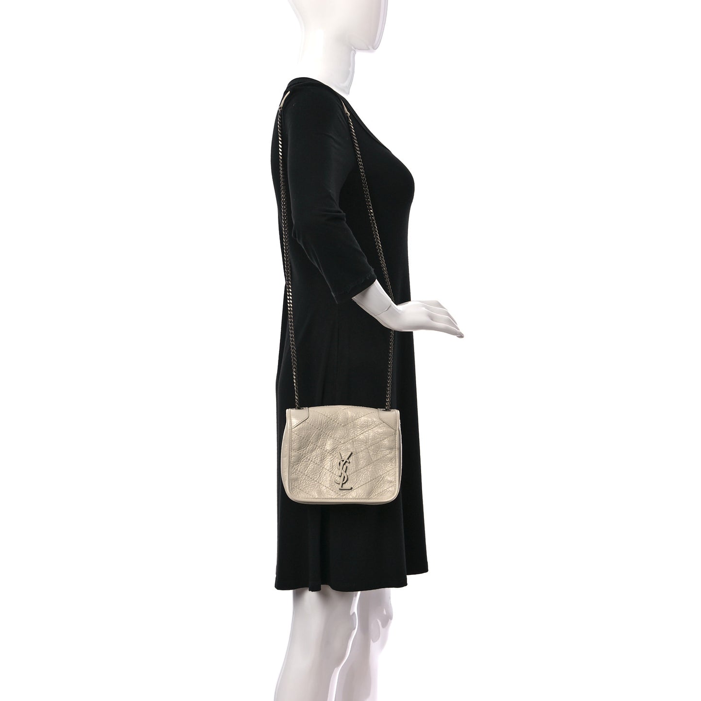 Crinkled Calfskin Matelasse Monogram Niki Chain Wallet Crema Soft