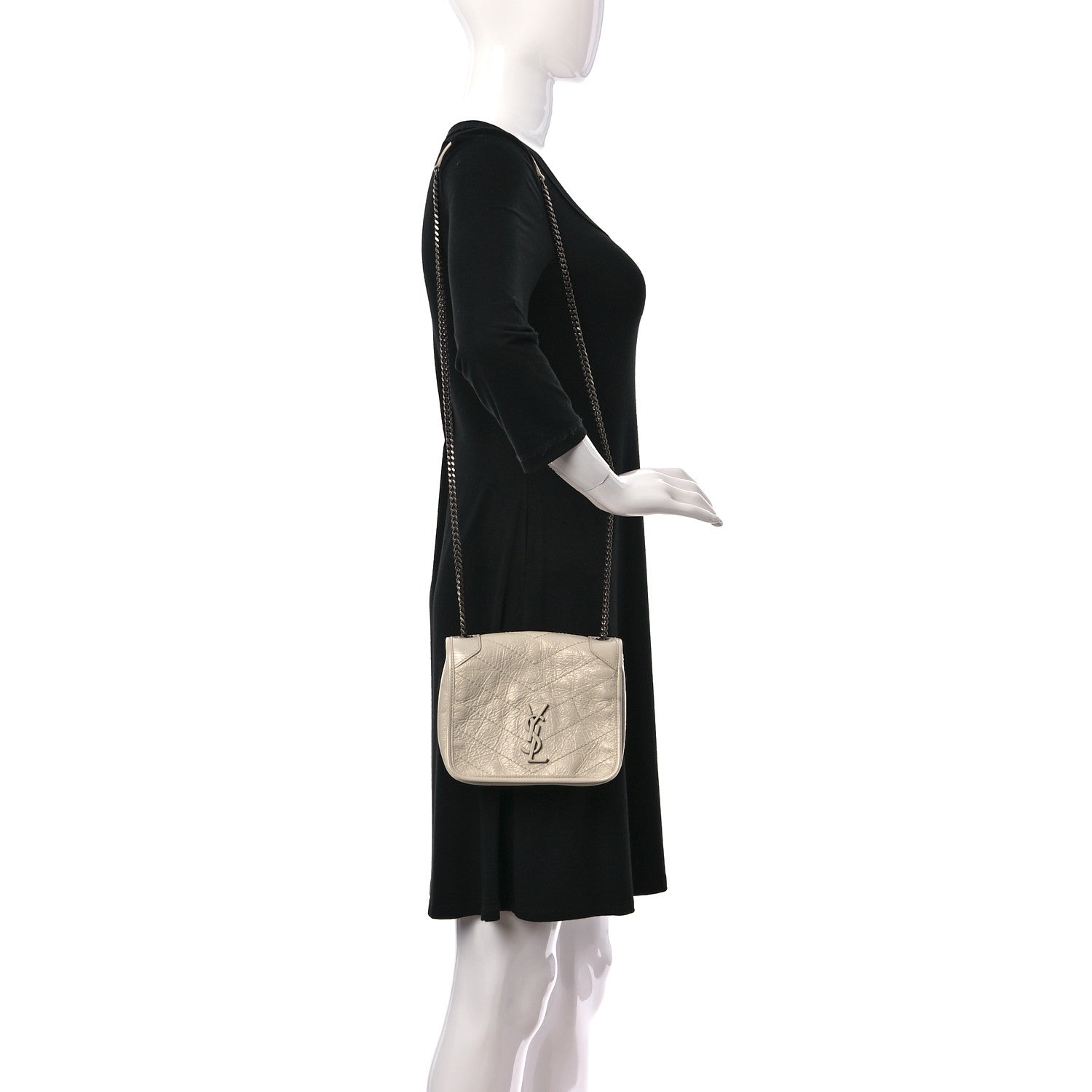 Saint Laurent Crinkled Calfskin Matelasse Monogram Niki Chain Wallet Crema Soft 2 of 11