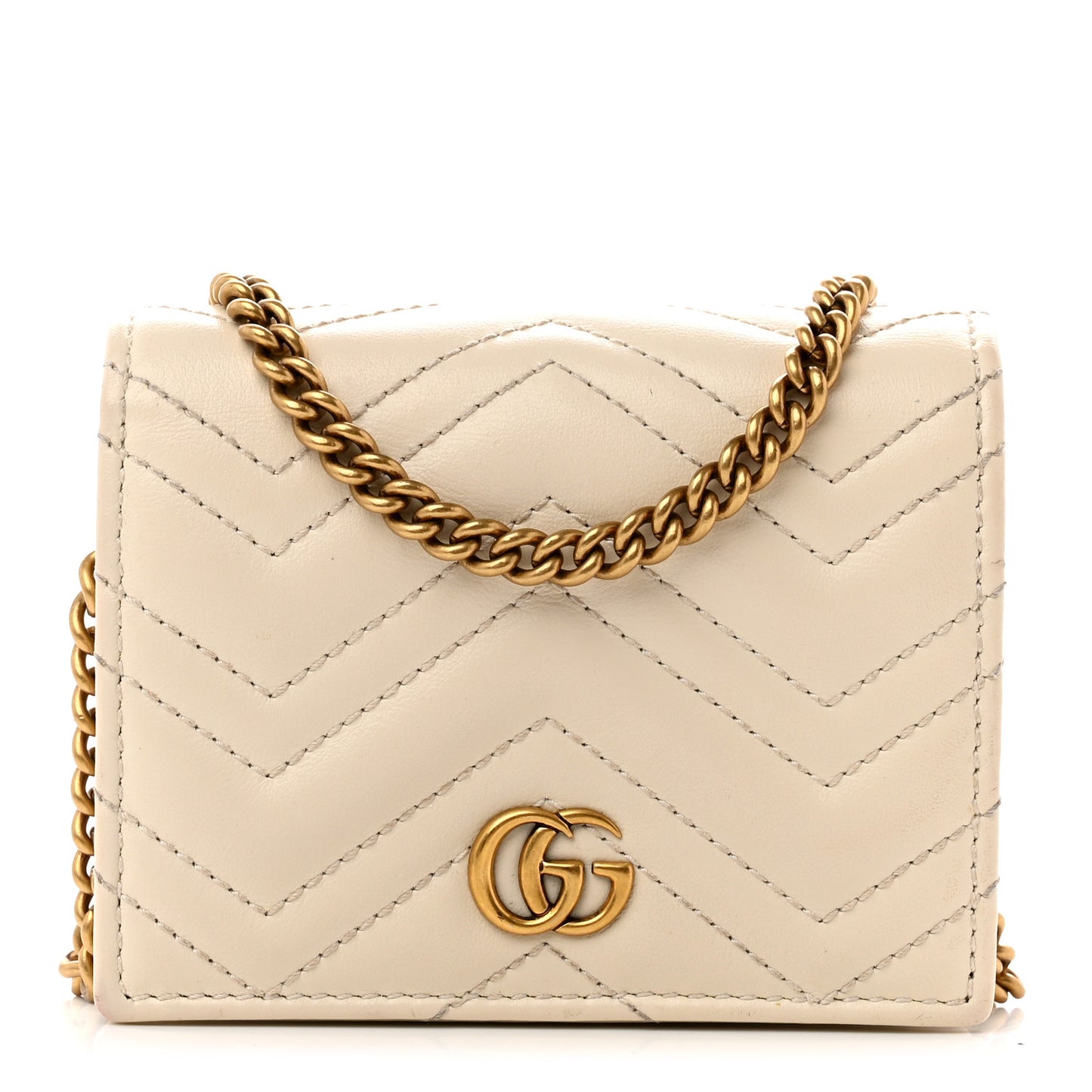 Calfskin Matelasse GG Marmont Mini Wallet On Chain Beige