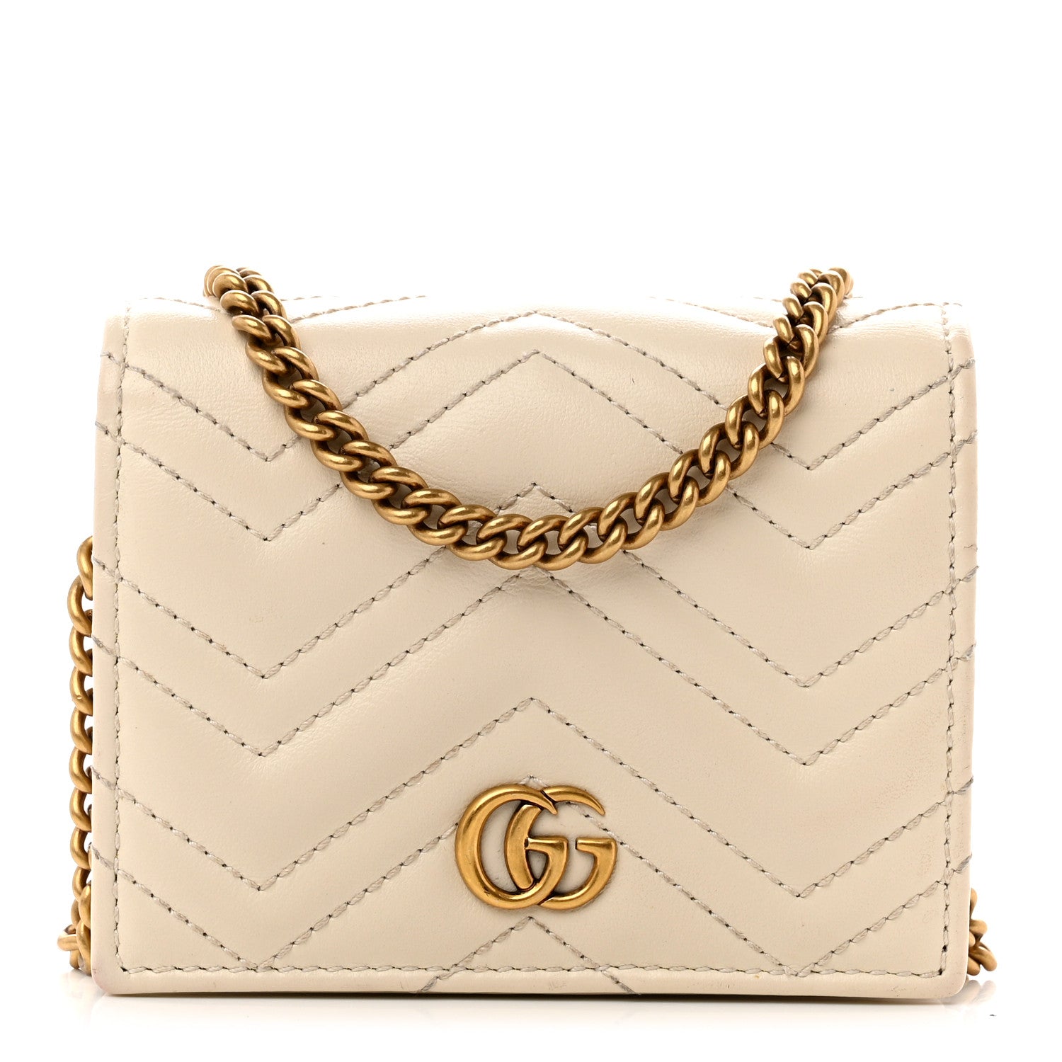 Gucci Calfskin Matelasse GG Marmont Mini Wallet On Chain Beige 1 of 6