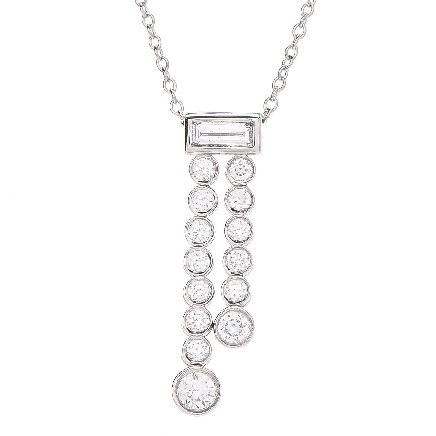 Platinum Diamond Jazz Double Drop Pendant Necklace