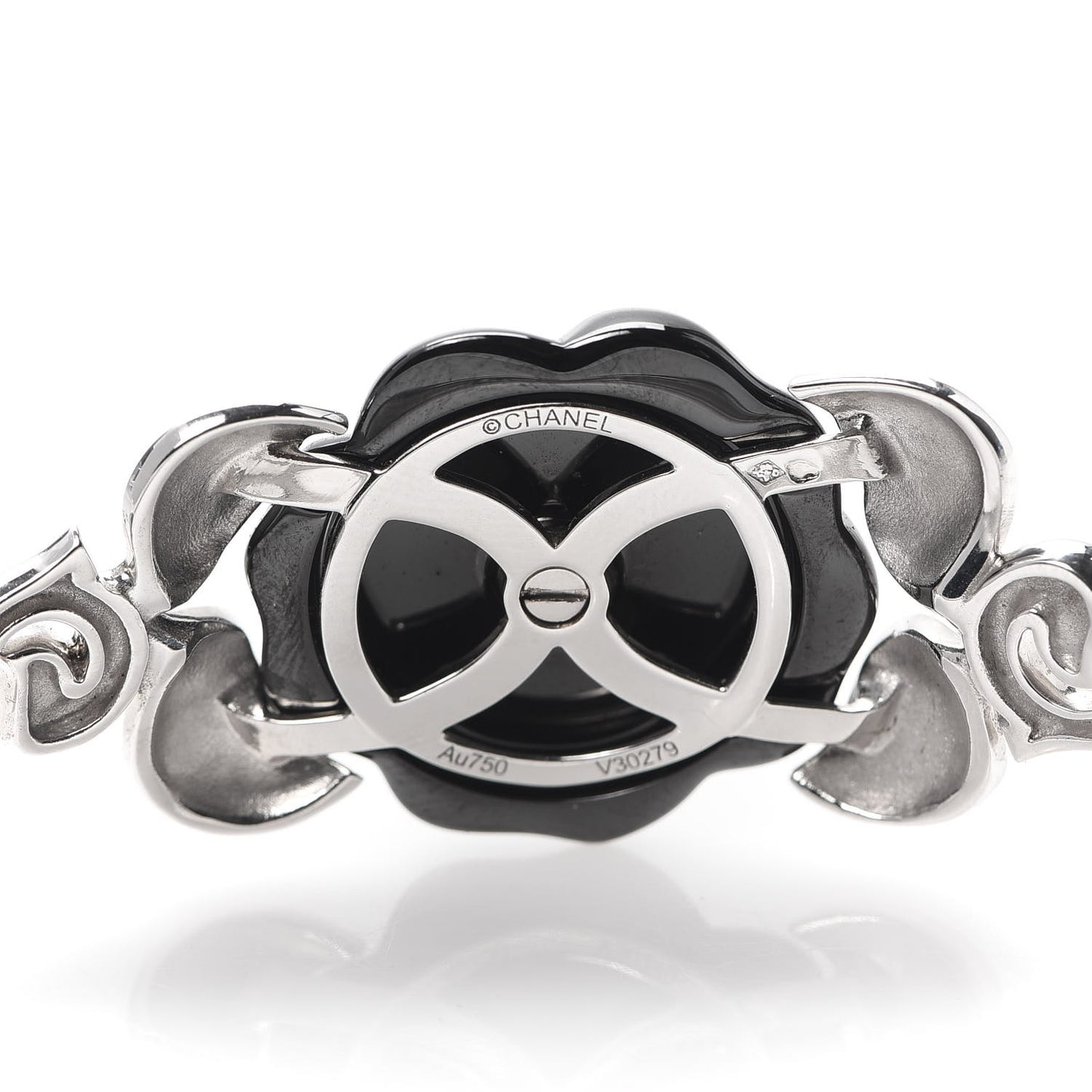 18K White Gold Black Ceramic Diamond Camelia Bangle Bracelet