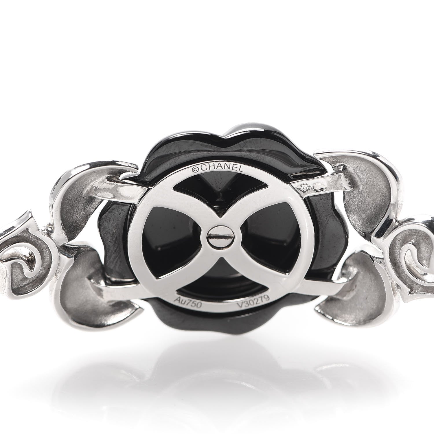 Chanel 18K White Gold Black Ceramic Diamond Camelia Bangle Bracelet 5 of 7