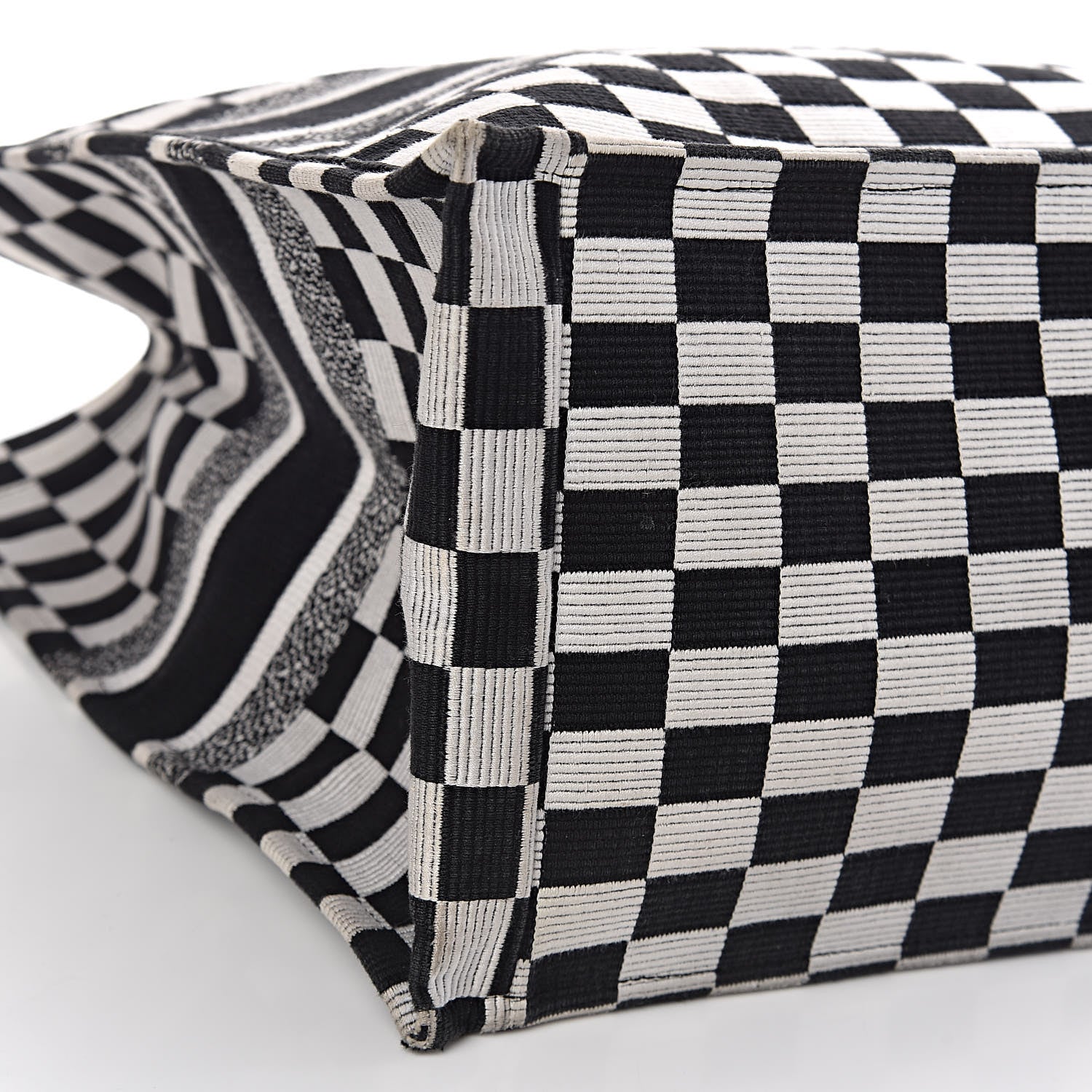 Christian Dior Canvas Embroidered Checkered Book Tote Black White 10 of 12