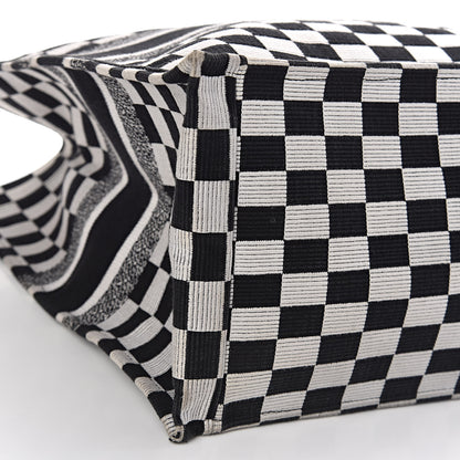 Christian Dior Canvas Embroidered Checkered Book Tote Black White 10 of 12