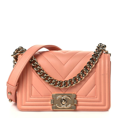 Chanel Calfskin Chevron Quilted Small Boy Flap Light Orange 2 of 12