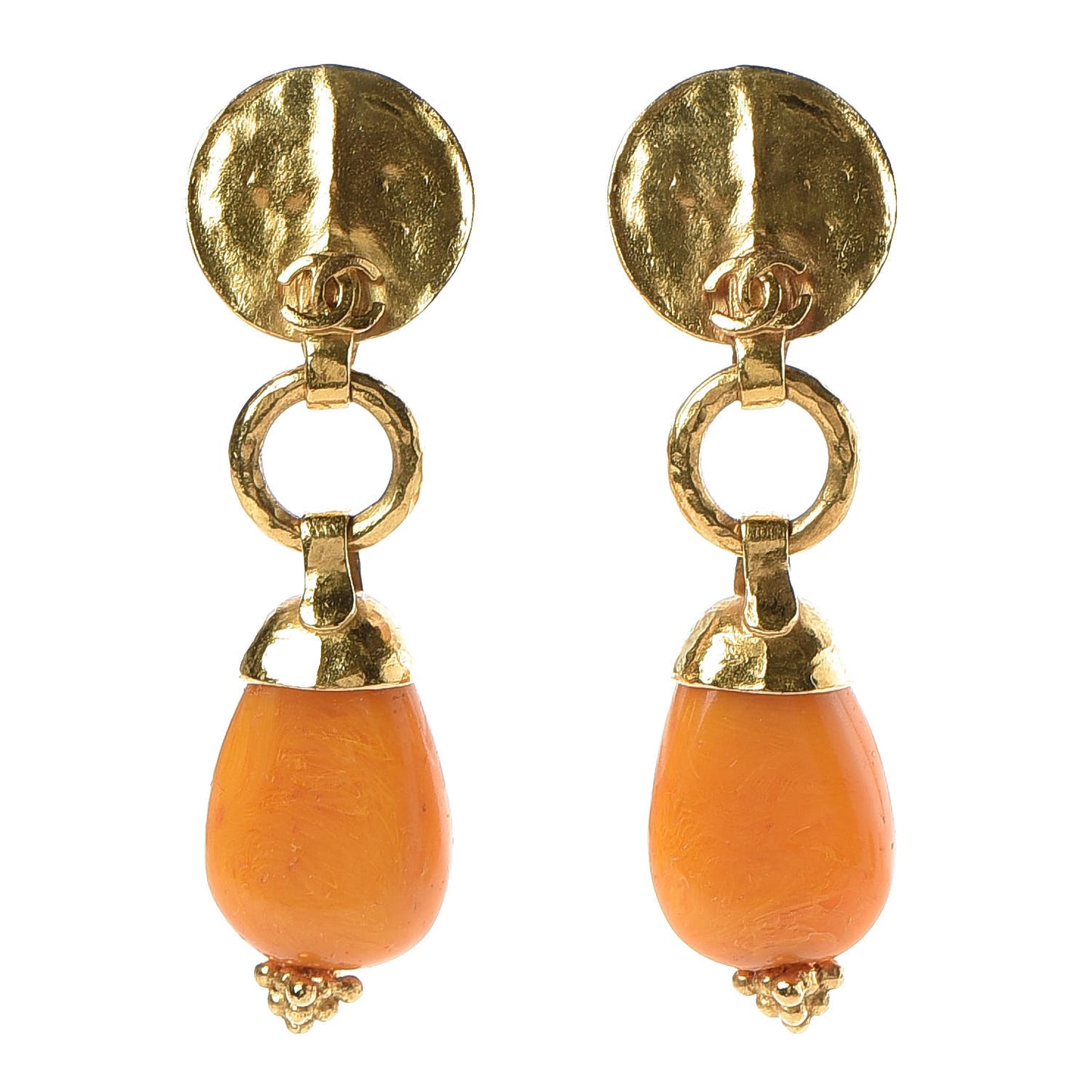 Stone CC Clip On Drop Earrings Gold Yellow