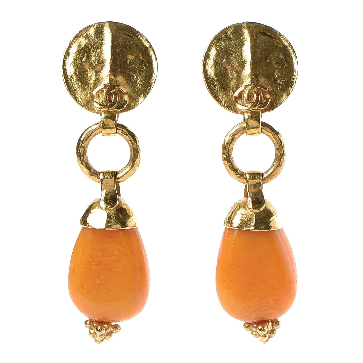 Chanel Stone CC Clip On Drop Earrings Gold Yellow 1 of 4