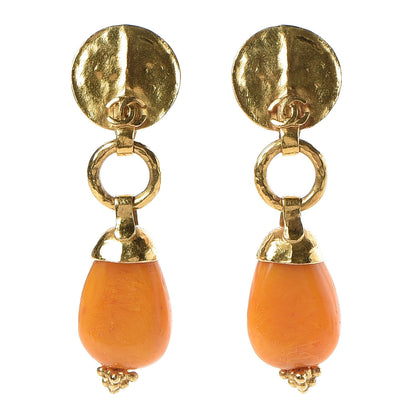Chanel Stone CC Clip On Drop Earrings Gold Yellow 1 of 4