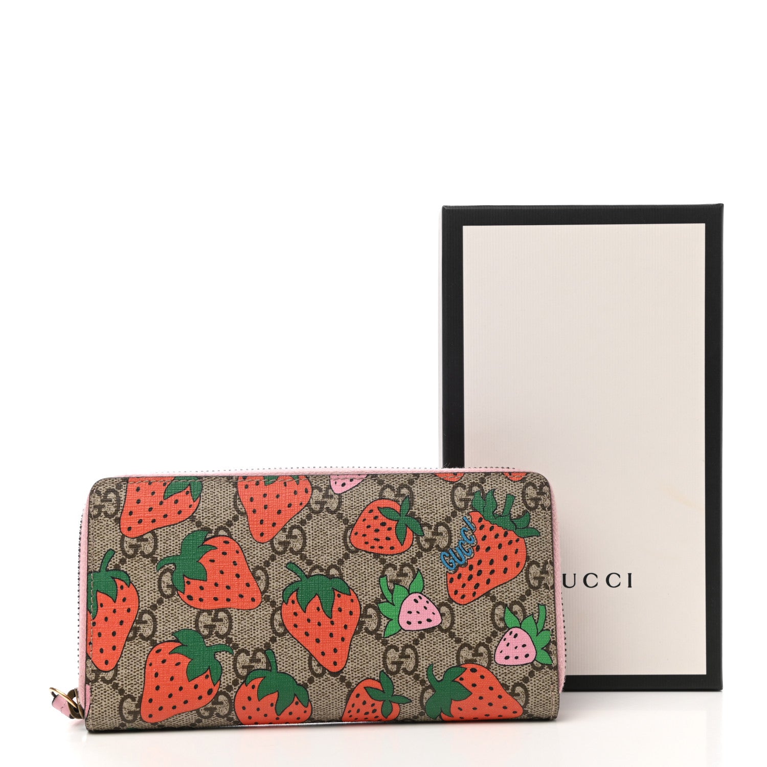 Gucci GG Supreme Monogram Strawberry Zip Around Wallet Light Pink 8 of 8