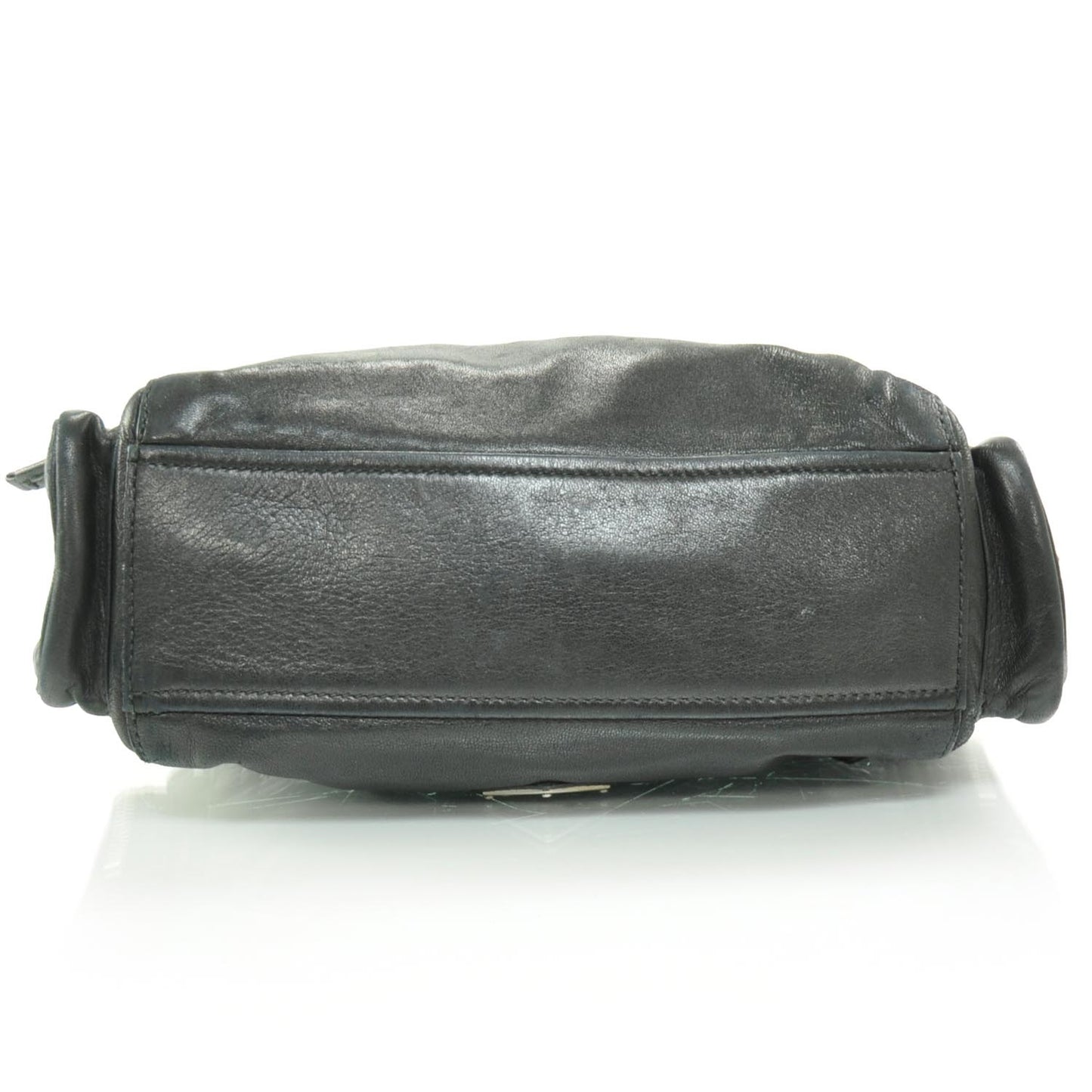 Leather Pushlock Flap Shoulder Bag Black