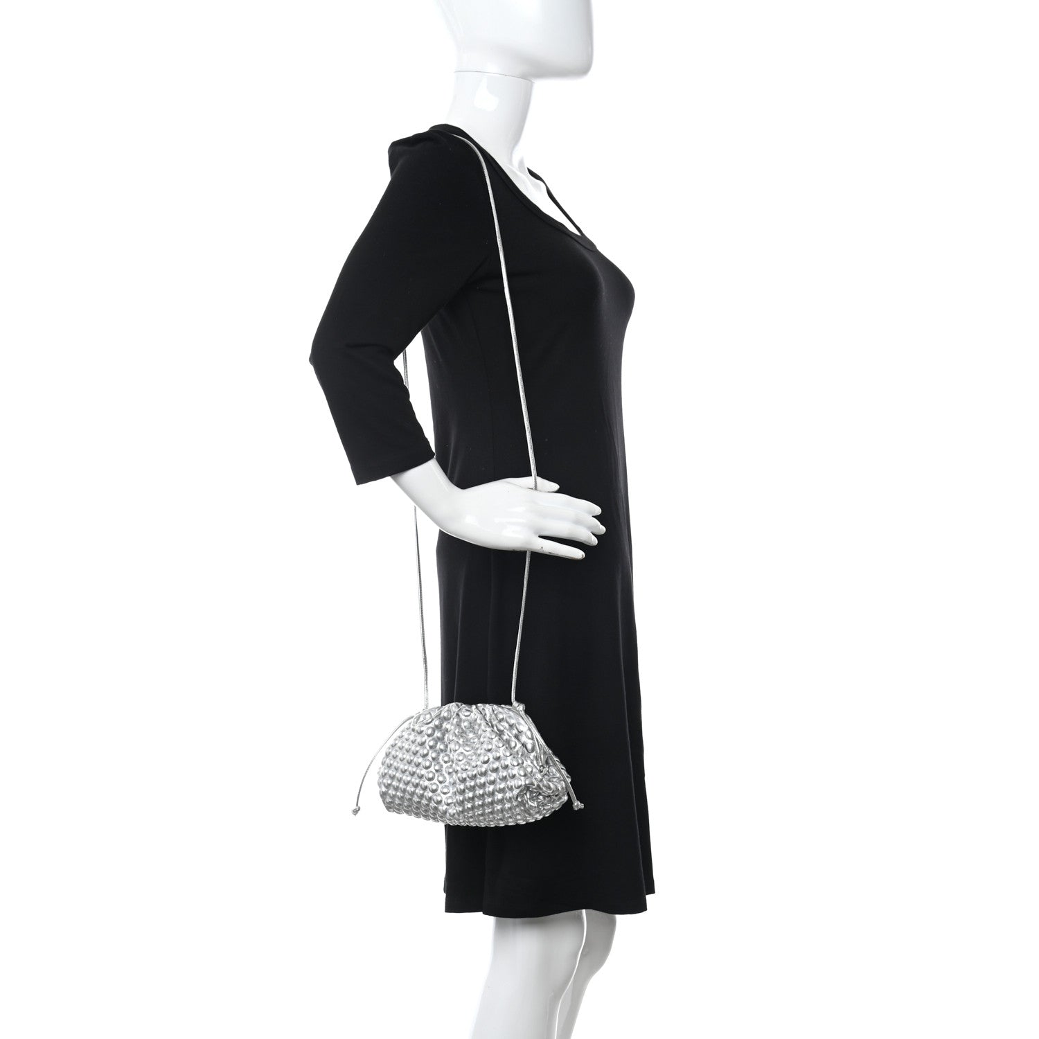 Bottega Veneta Metallic Fabric Studded The Mini Pouch Silver 3 of 7
