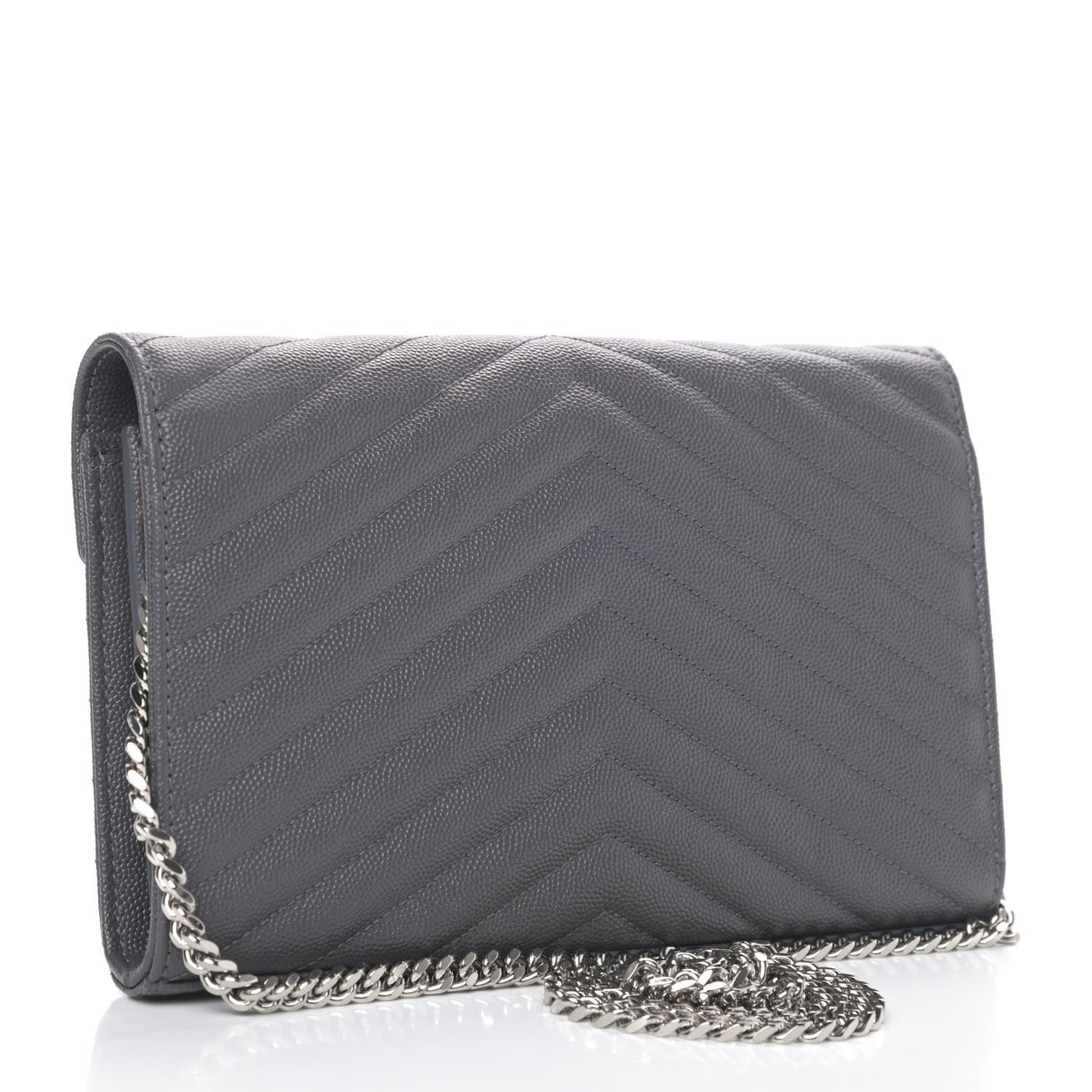 Grain De Poudre Matelasse Chevron Monogram Chain Wallet Grey