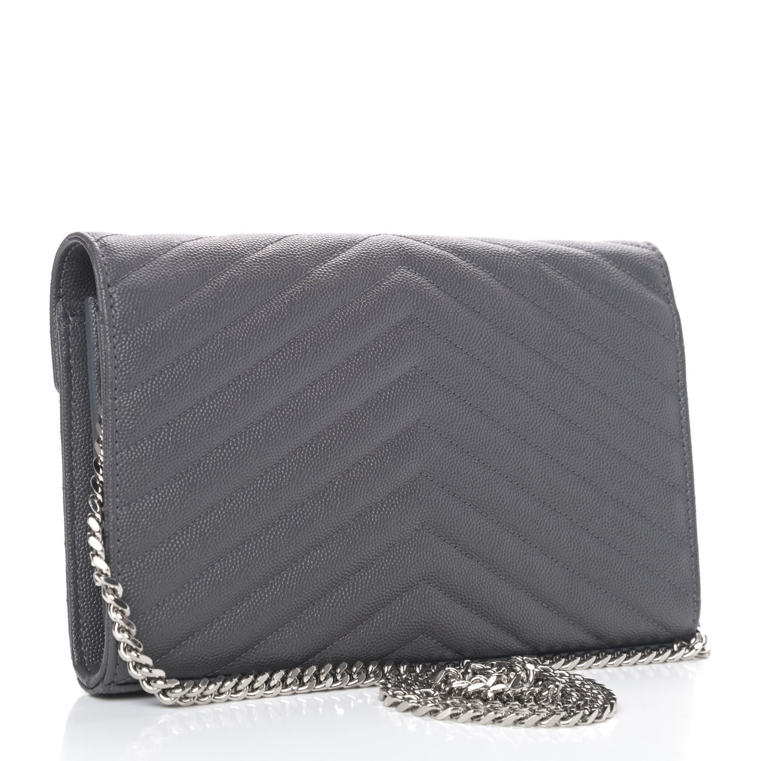 Saint Laurent Grain De Poudre Matelasse Chevron Monogram Chain Wallet Grey 2 of 4