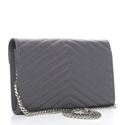 Saint Laurent Grain De Poudre Matelasse Chevron Monogram Chain Wallet Grey 2 of 4