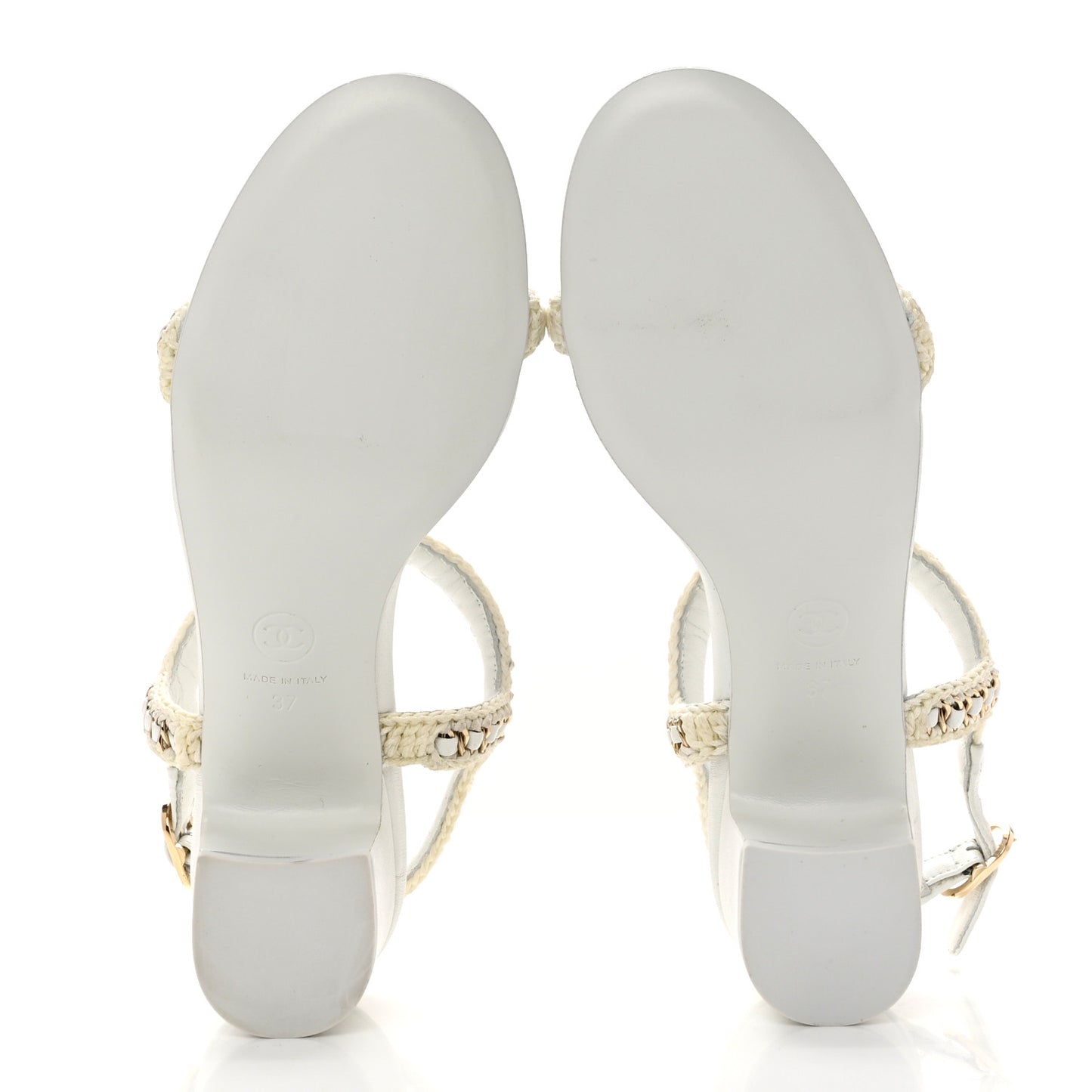 Lambskin CC Chain Braided Sandals 37 White