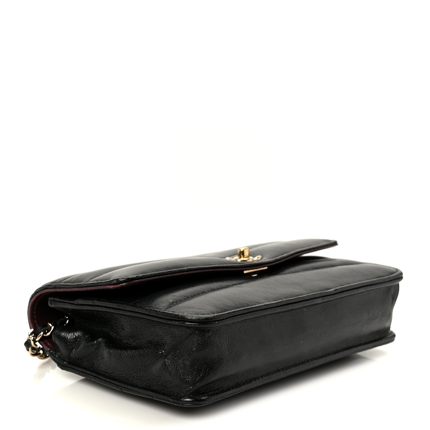 Chanel Lambskin Chevron Quilted Wallet On Chain WOC Black 4 of 11